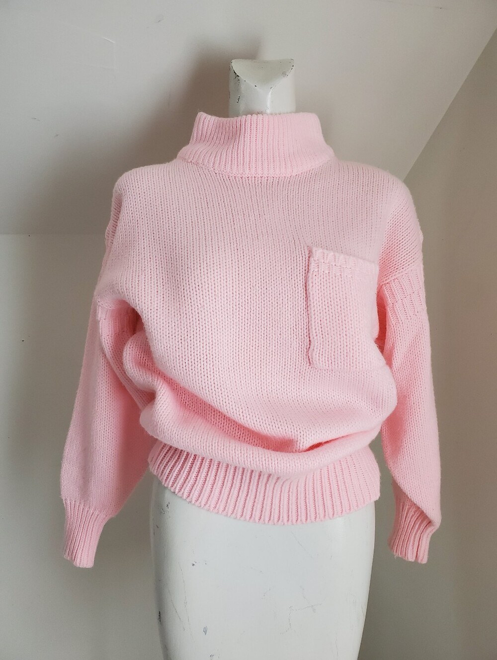 80s 90s Vintage Bubblegum Pink Mockneck Knit Sweater